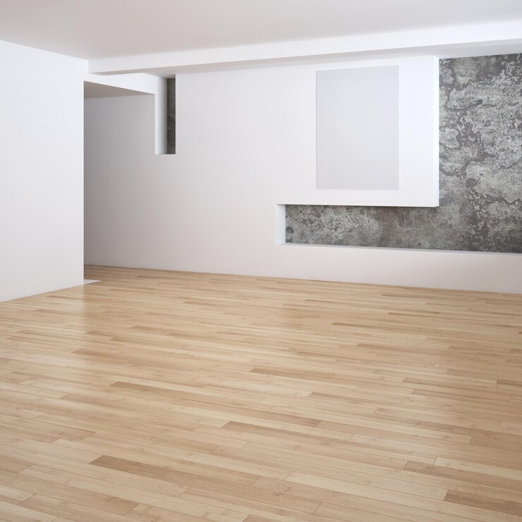Illustrazione della rappresentazione 3D della stanza degli interni luminosi moderni