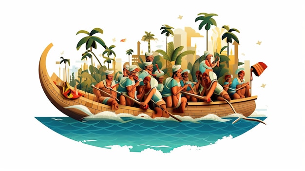 Illustrazione della regata di Onam su sfondo bianco Onam Generativo ai