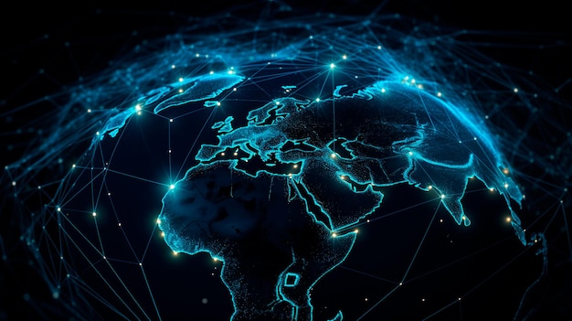 Illustrazione della rete connessa digitale a livello globale IA generativa