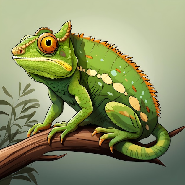 Illustrazione della scheda flash del fumetto animato di una lucertola camaleonte