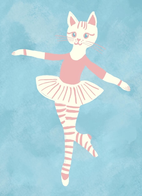 Illustrazione della scuola materna del ballerino della ballerina del gatto sveglio