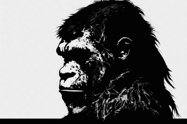 Illustrazione della silhouette del gorilla in bianco e nero IA generativa