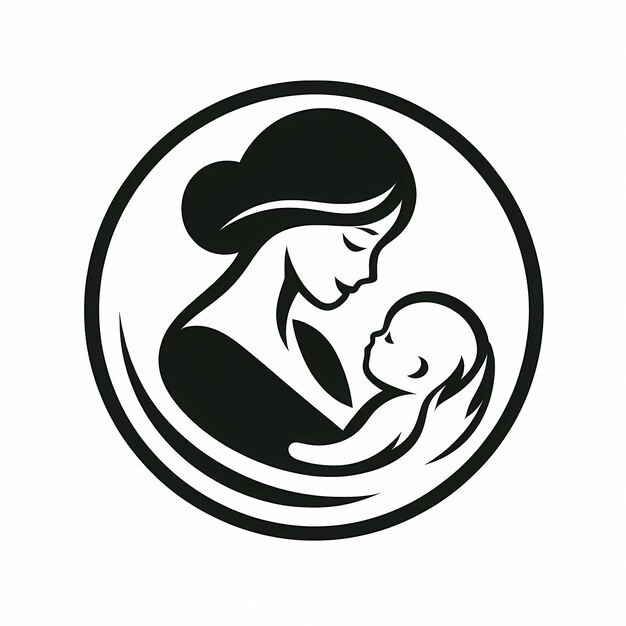 illustrazione della silhouette della madre con il suo bambino Carta di Happy Mothers Day Logo di bella donna e bambino