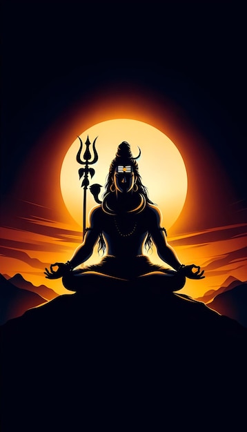 Illustrazione della silhouette di Lord Shiva al tramonto