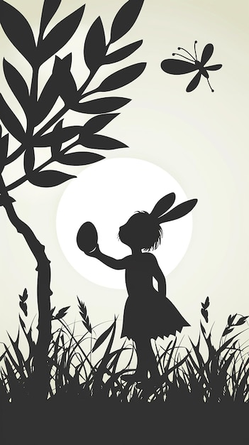 Illustrazione della silhouette di Pasqua con il coniglietto e l'uovo