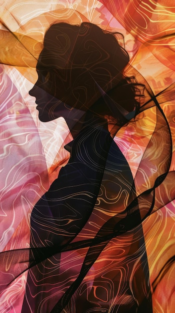 Illustrazione della silhouette di una donna con uno sfondo astratto