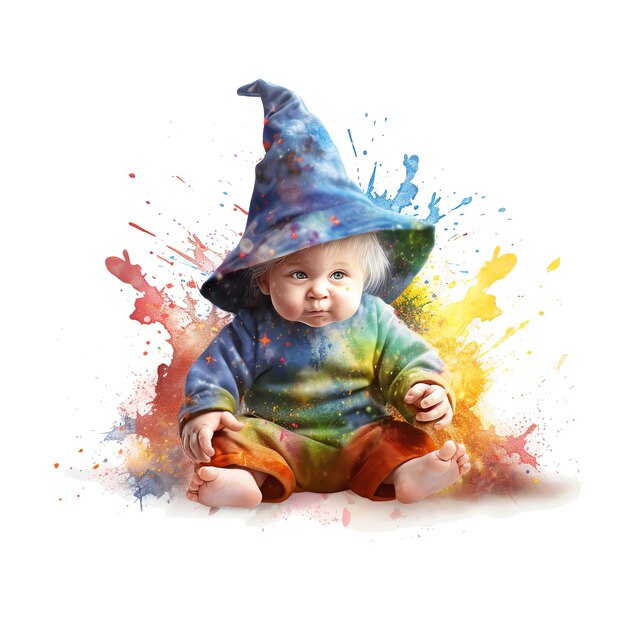Illustrazione della strega del bambino dell'acquerello di fantasia