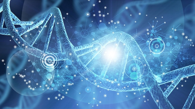 Illustrazione della struttura molecolare dei filamenti di DNA di biologia cellulare umana