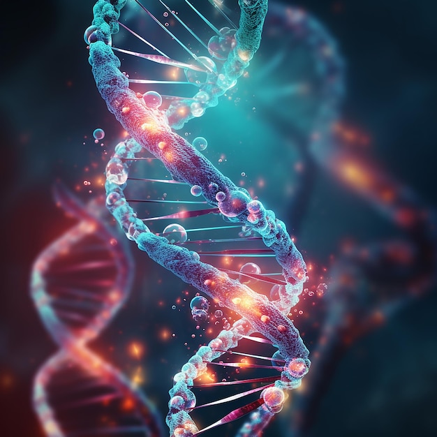Illustrazione della struttura molecolare dei filamenti di DNA di biologia cellulare umana