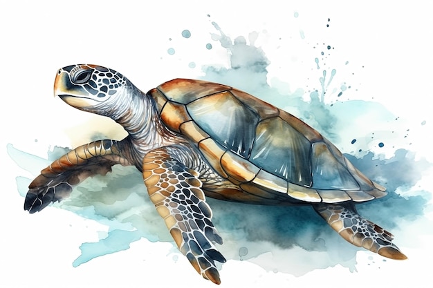 Illustrazione della tartaruga dell'acquerello su priorità bassa bianca