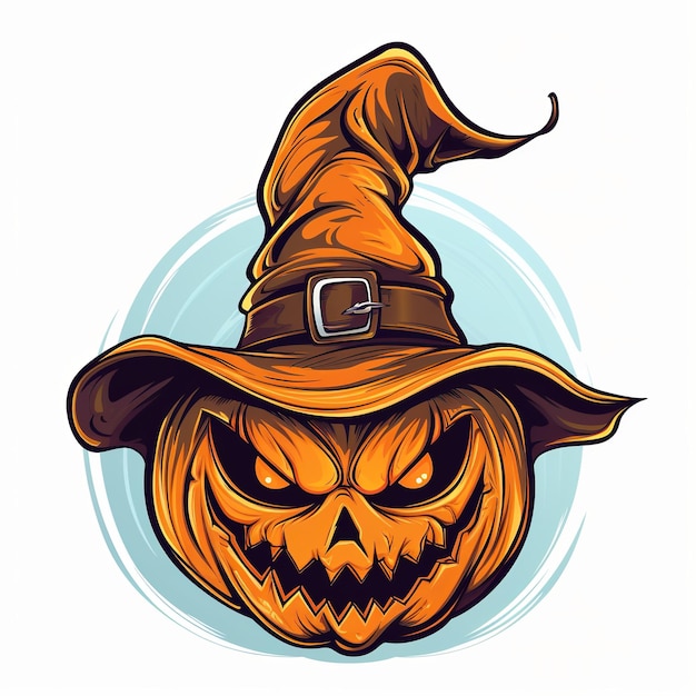 illustrazione della testa di zucca di Halloween con stile cartone animato cappello da strega