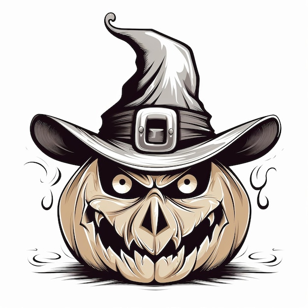 illustrazione della testa di zucca di Halloween con stile cartone animato cappello da strega