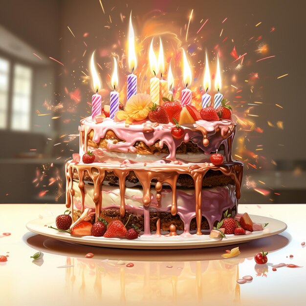 illustrazione della torta di compleanno in 2 parti nella candela, arte simile