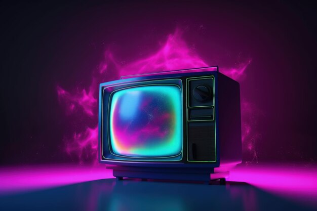 Illustrazione della vecchia tv in stile retrò anni '80 e '90 vaporwave IA generativa