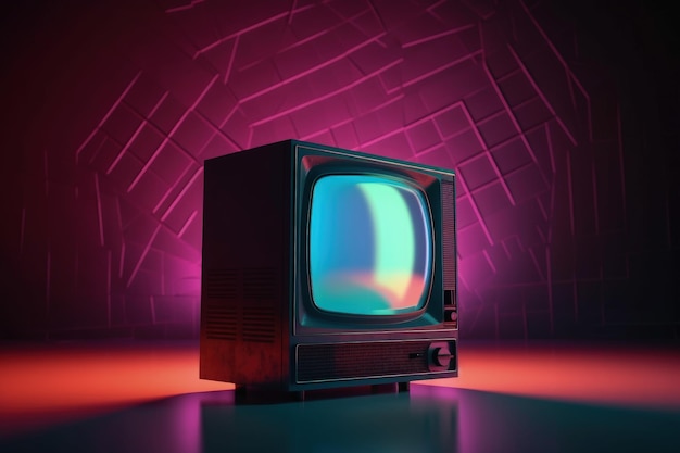 Illustrazione della vecchia tv in stile retrò anni '80 e '90 vaporwave IA generativa
