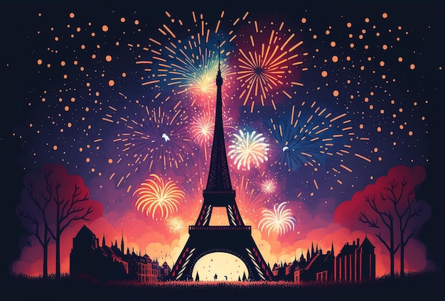 Illustrazione delle celebrazioni dei fuochi d'artificio del nuovo anno a Parigi