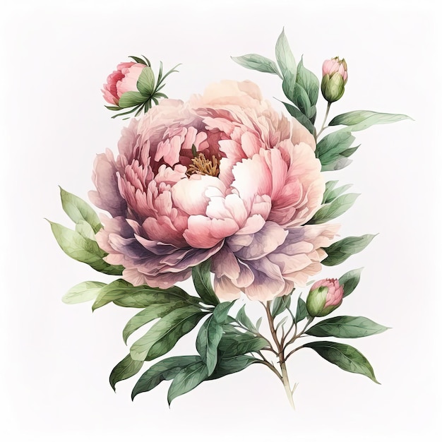 Illustrazione delle peonie dell'acquerello Invito a nozze Fiori art