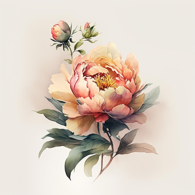 Illustrazione delle peonie dell'acquerello Invito a nozze Fiori art