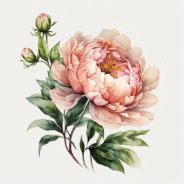 Illustrazione delle peonie dell'acquerello Invito a nozze Stampa d'arte botanica