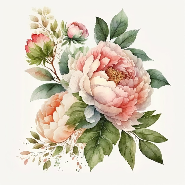Illustrazione delle peonie dell'acquerello Invito a nozze Stampa d'arte botanica