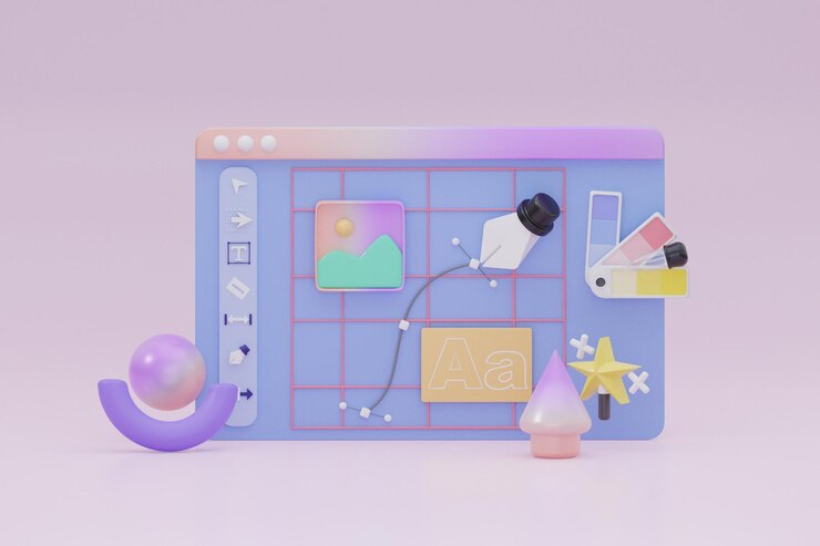 Foto illustrazione dello schermo software di editing concept design minimo rendering 3d