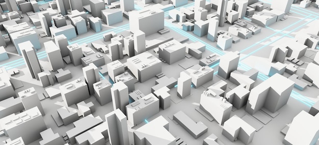 Illustrazione dello sfondo architettonico del panorama urbano 3D Il centro della città