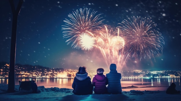 Illustrazione dello sfondo dei fuochi d'artificio di Capodanno AI GenerativexA