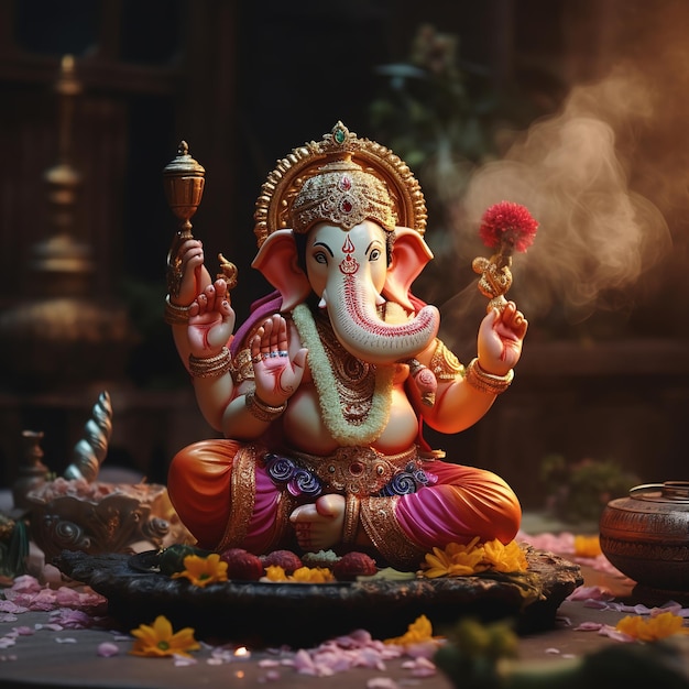 Illustrazione dello sfondo di Ganesha per il festival Happy Ganesh Chaturthi dell'India Generative Ai