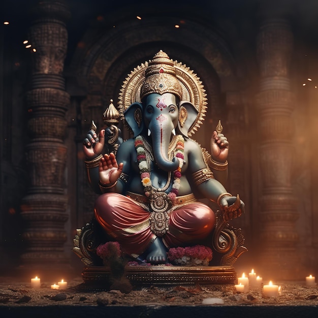 Illustrazione dello sfondo di Ganesha per il festival Happy Ganesh Chaturthi dell'India Generative Ai