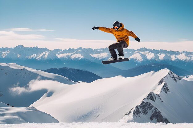 Illustrazione dello sport invernale dello snowboard sullo sfondo di montagne innevate piattaforma AI