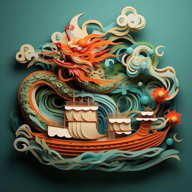 illustrazione dello stile artistico della carta cinese dragon boat