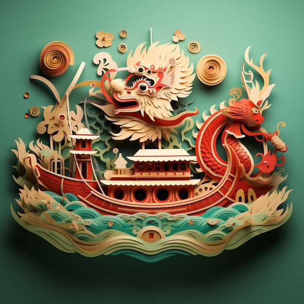 illustrazione dello stile artistico della carta cinese dragon boat