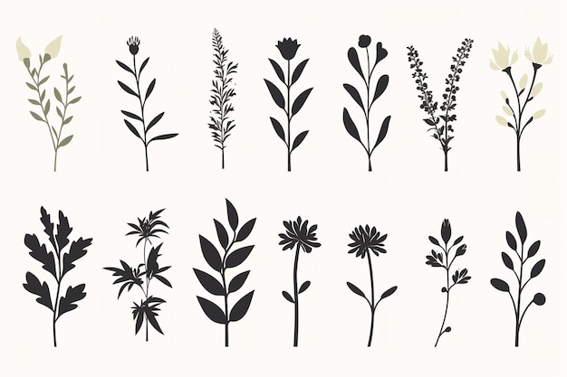 illustrazione di 10 diverse icone piatte minimaliste per l'illusione floreale