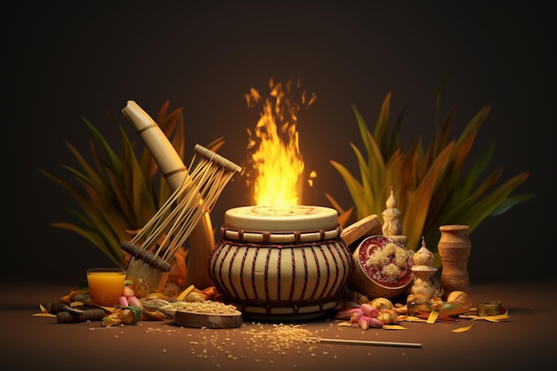 illustrazione di 3D Render Of Lohri Festival Elements As Bonfire