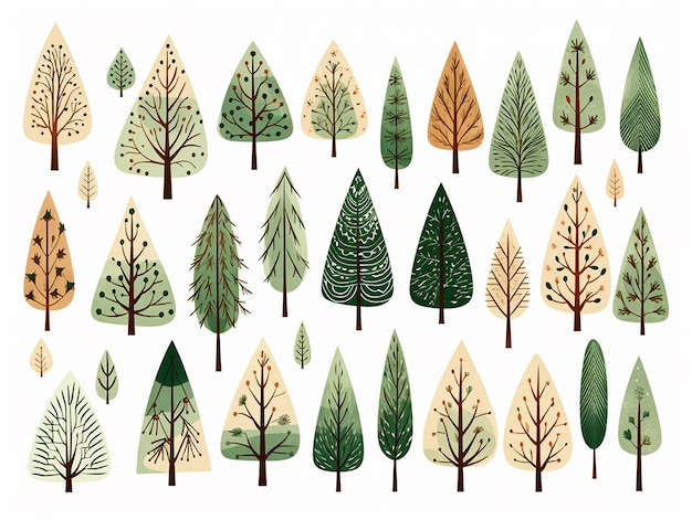 Illustrazione di alberi su sfondo bianco