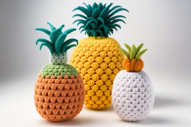 illustrazione di arte all'uncinetto a forma di frutta di ananas colorato