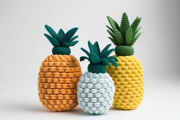 illustrazione di arte all'uncinetto a forma di frutta di ananas colorato