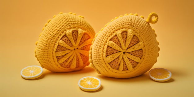 illustrazione di arte all'uncinetto a forma di frutta limone colorato