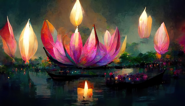 Illustrazione di arte di concetto della lanterna di Loy Krathong