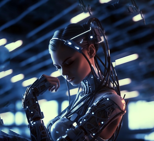 illustrazione di arte digitale 3d donna cyborg