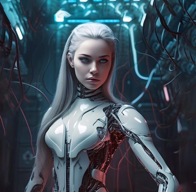 illustrazione di arte digitale 3d donna cyborg