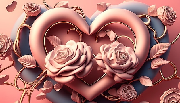 Illustrazione di arte digitale cuore e rose