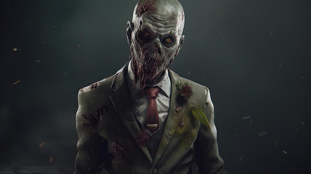 Illustrazione di arte digitale dell'uomo d'affari zombie AI generativa