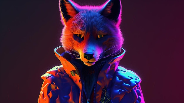 Illustrazione di arte digitale Fox neonpunk AI generativa