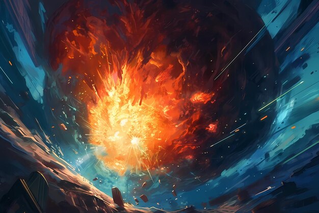 Illustrazione di arte digitale meteoride in fiamme