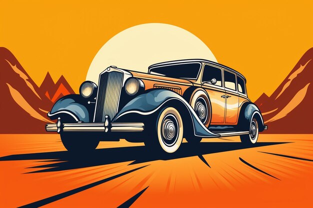 illustrazione di auto d'epoca veicolo stile retro colorato