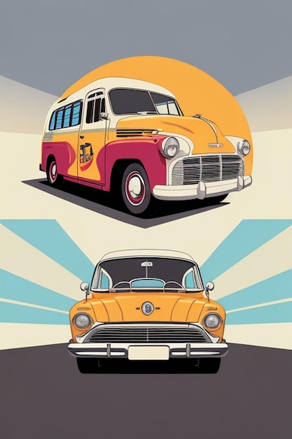 Illustrazione di auto retrò vintage Elemento di design per poster cartolina banner