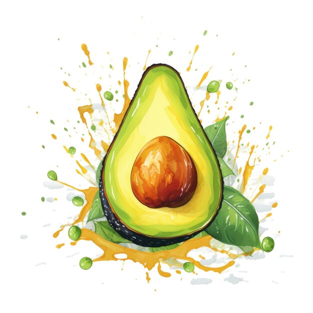 Illustrazione di avocado colorato su sfondo bianco Logo grafico alimentare