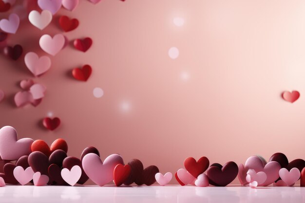 Illustrazione di balletto d'amore di cuori rosa e rossi che ballano nel disegno di San Valentino