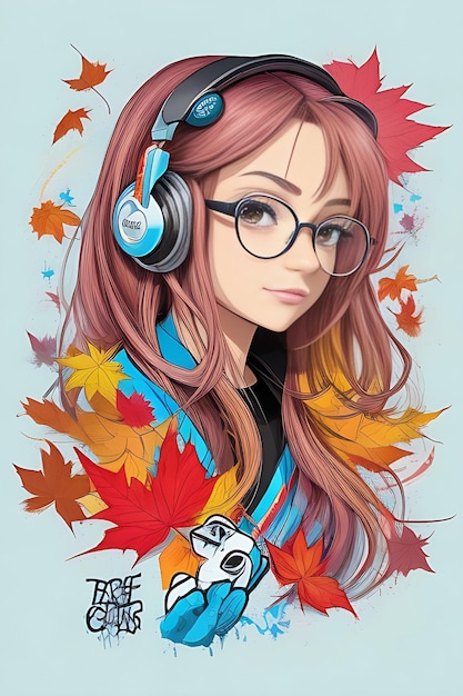 illustrazione di bella ragazza con tema musicale